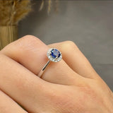 "Melisora" 0.88 Carat Round Cut Blue Sapphire Natural Diamond Engagement Ring MSR788