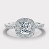 "Mia" 1 Carat Halo Cushion Cut Diamond Shoulder Engagement Ring HACC02