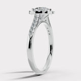 "Mia" 1 Carat Halo Cushion Cut Diamond Shoulder Engagement Ring HACC02