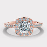 "Mia" 1 Carat Halo Cushion Cut Diamond Shoulder Engagement Ring HACC02