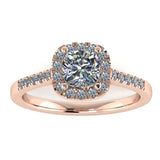 "Mia" Halo Cushion Cut Diamond Shoulder Engagement Ring HACC02 - HEERA DIAMONDS