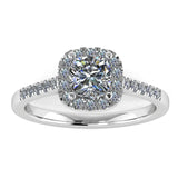 "Mia" Halo Cushion Cut Diamond Shoulder Engagement Ring HACC02 - HEERA DIAMONDS