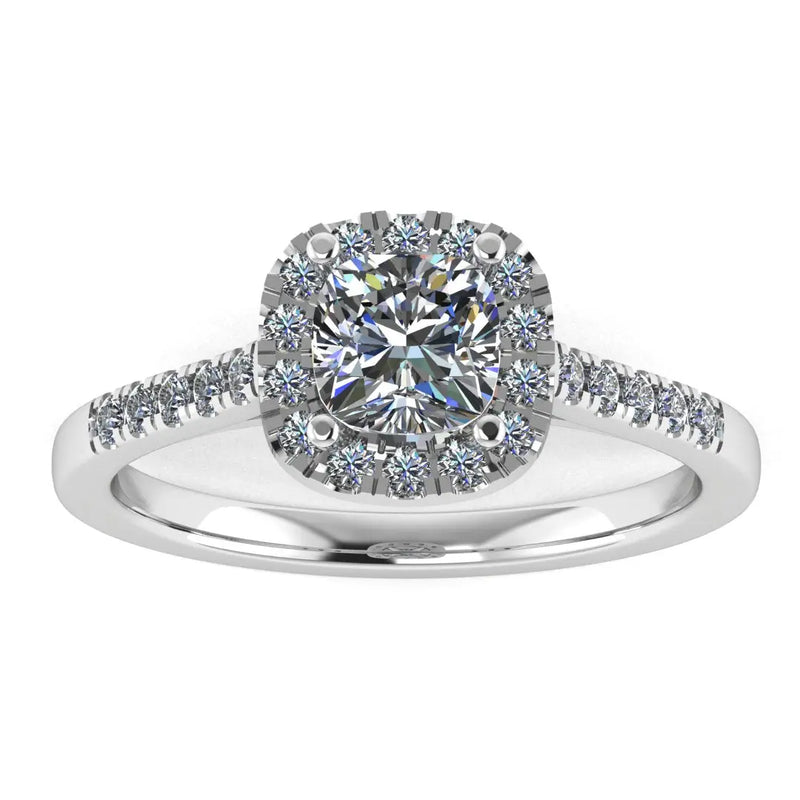 "Mia" Halo Cushion Cut Diamond Shoulder Engagement Ring HACC02 - HEERA DIAMONDS