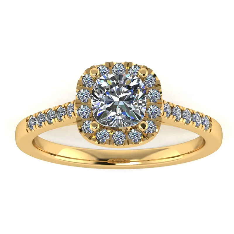 "Mia" Halo Cushion Cut Diamond Shoulder Engagement Ring HACC02 - HEERA DIAMONDS