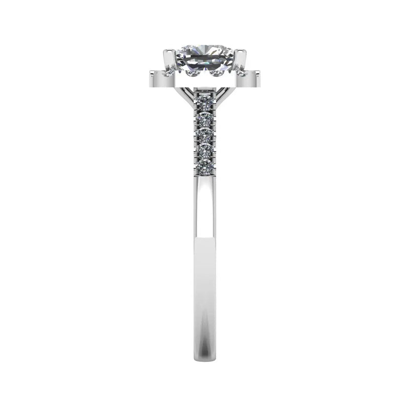 "Mia" Halo Cushion Cut Diamond Shoulder Engagement Ring HACC02 - HEERA DIAMONDS