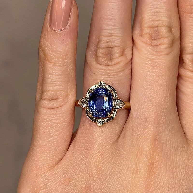 "Miranda" Art Deco Star Blue Cushion Cut Diamond Engagement Ring - HEERA DIAMONDS