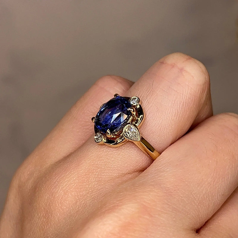"Miranda" Art Deco Star Blue Cushion Cut Diamond Engagement Ring - HEERA DIAMONDS