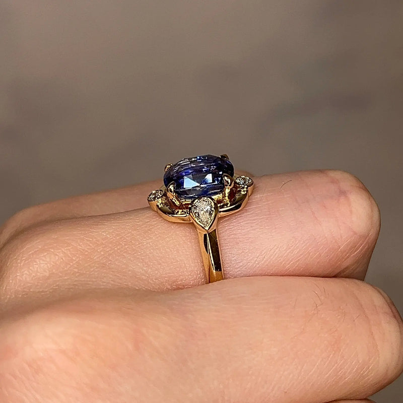 "Miranda" Art Deco Star Blue Cushion Cut Diamond Engagement Ring - HEERA DIAMONDS