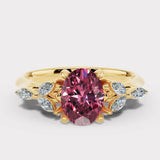 "Moondust" Oval Cut 1.5 Carat Diamond Shoulder Fancy Vivid Lab Grown Pink Yellow Gold Engagement Ring DSOC10