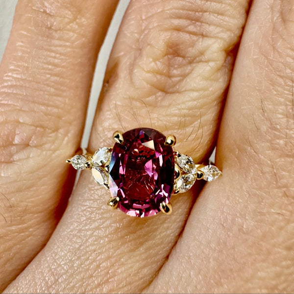 "Moondust" Oval Cut 1.5 Carat Diamond Shoulder Fancy Vivid Pink Yellow Gold Engagement Ring DSOC10 HEERA DIAMONDS