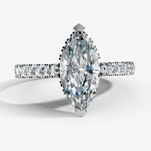 "Moxi" Marquise Cut Diamond Hidden Under Halo Scallop Set Diamond Shoulder Engagement Ring UHMC01 HEERA DIAMONDS
