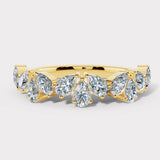 "Nahla" 1 Carat Pear Cut Diamond 18K Yellow Gold Foliage Half Eternity Ring ET3