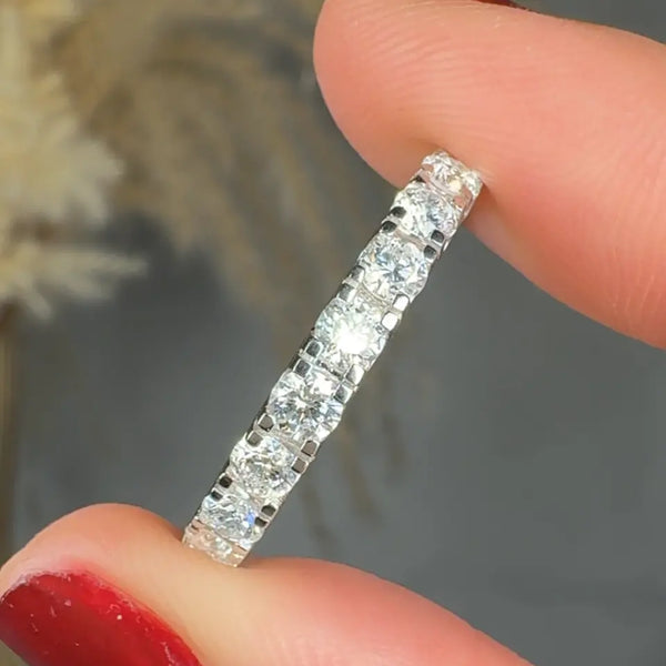 Natural Diamond Scallop Set Half Eternity Band Wedding Ring SRB