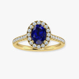 "Norix" Blue Sapphire 0.44 Carat Oval Cut Halo Natural Diamond Shoulder Engagement Ring HR1271