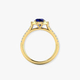 "Norix" Blue Sapphire 0.44 Carat Oval Cut Halo Natural Diamond Shoulder Engagement Ring HR1271