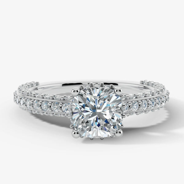 "North" Cushion Cut Diamond Hidden Under Halo Pave Diamond Shoulders Engagement Ring UHCC01 HEERA DIAMONDS