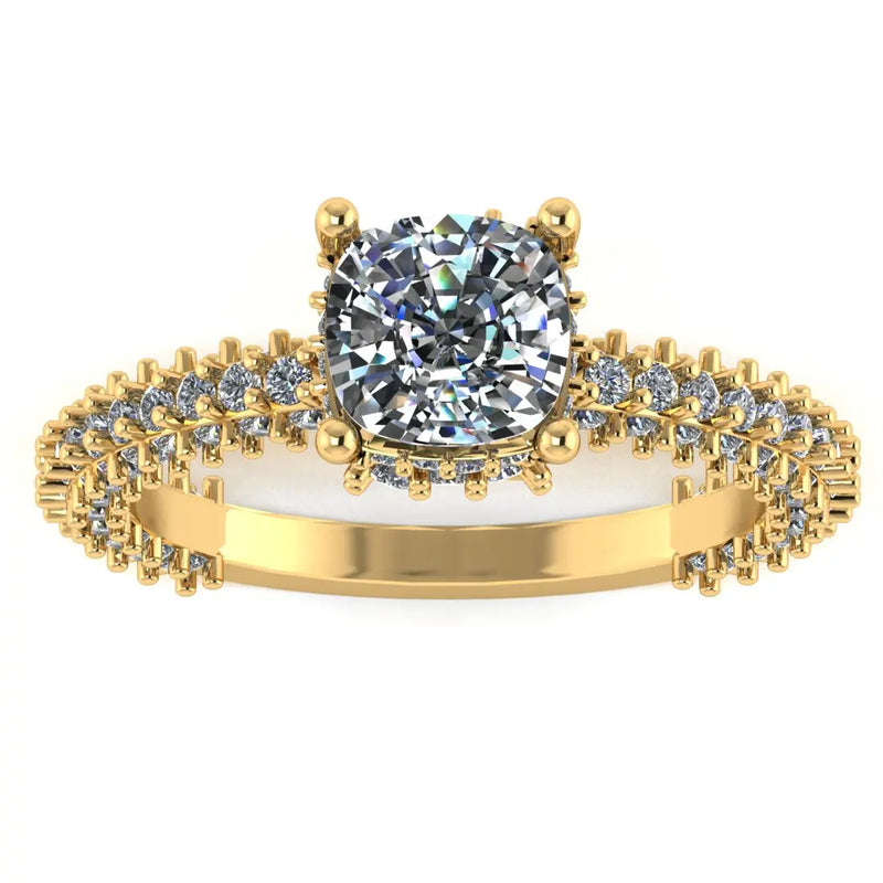"North" Cushion Cut Diamond Hidden Under Halo Pave Diamond Shoulders Engagement Ring UHCC01 - HEERA DIAMONDS