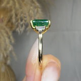 "Norvaya" Emerald Green 4 Carat Emerald Cut Trilogy Natural Diamond Engagement Ring HR1870 HEERA DIAMONDS
