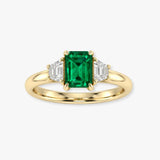 "Norvaya" Emerald Green 4 Carat Emerald Cut Trilogy Natural Diamond Engagement Ring HR1870