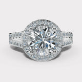 "Nova" 1 carat Halo Round Brilliant Cut Diamond Double Row Split Diamond Shoulder Engagement Ring HARB10