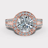 "Nova" 1 carat Halo Round Brilliant Cut Diamond Double Row Split Diamond Shoulder Engagement Ring HARB10