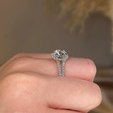 "Nova" Halo Round Brilliant Cut Diamond Double Row Split Diamond Shoulder Engagement Ring HARB10 - HEERA DIAMONDS