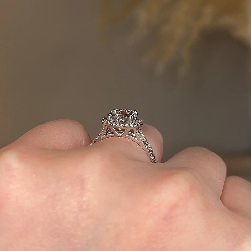 "Nova" Halo Round Brilliant Cut Diamond Double Row Split Diamond Shoulder Engagement Ring HARB10 - HEERA DIAMONDS