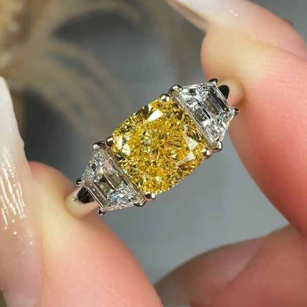 "Novaryn" Yellow 1.1 Carat Cushion Cut Trilogy Lab Grown Diamond Engagement Ring HLR438 HEERA DIAMONDS