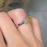 "Novaryn" Yellow 1.1 Carat Cushion Cut Trilogy Lab Grown Diamond Engagement Ring HLR438 HEERA DIAMONDS