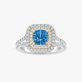 "Novyra" Blue Sapphire 0.7 Carat Cushion Cut Natural Diamond Shoulder Engagement Ring RAM1230R