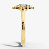 "Olive" Round cut 3 Carat Halo 18KT Yellow Gold Engagement Ring Render- Side view