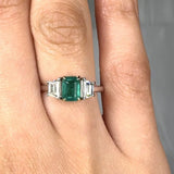 "Orlien" Green Emerald 0.65 Carat Emerald Cut Diamond Trilogy Engagement Ring HM2043 HEERA DIAMONDS