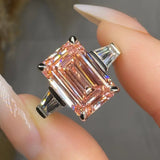 "Orlithra" Pink 5.09 Carat Emerald Cut Trilogy Lab Grown Diamond Engagement Ring HLR432 HEERA DIAMONDS
