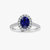 "Orza" Blue Sapphire 0.59 Carat Oval Cut Natural Diamond Shoulder Engagement Ring HR1334