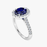 "Orza" Blue Sapphire 0.59 Carat Oval Cut Natural Diamond Shoulder Engagement Ring HR1334