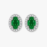 Oval Emerald and Diamond Halo Stud Earrings - EHAOE