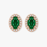 Oval Emerald and Diamond Halo Stud Earrings - EHAOE