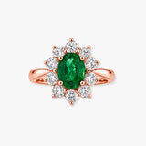 Oval Emerald with Diamond Cluster Ring