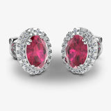 Oval Ruby and Diamond Halo Stud Earrings - EHAOR HEERA GOLD