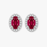 Oval Ruby and Diamond Halo Stud Earrings - EHAOR