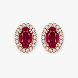Oval Ruby and Diamond Halo Stud Earrings - EHAOR