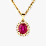 Oval Ruby with Diamond Halo Pendant