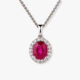 Oval Ruby with Diamond Halo Pendant