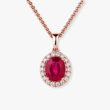 Oval Ruby with Diamond Halo Pendant
