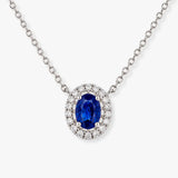 Oval Saphire Pendant with Diamond Halo