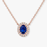 Oval Saphire Pendant with Diamond Halo