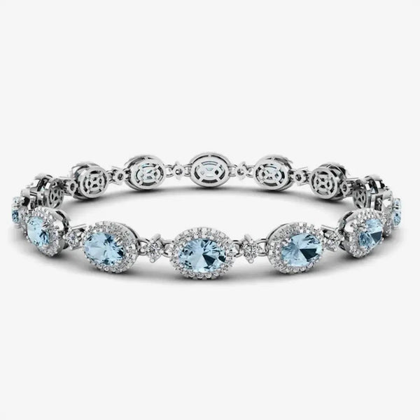 Oval Shape 9 Carat Aquamarine Center Featuring Diamond Halo Bracelet BRHAOCA HEERA DIAMONDS
