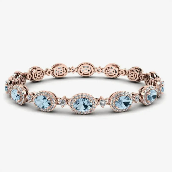 Oval Shape 9 Carat Aquamarine Center Featuring Diamond Halo Bracelet BRHAOCA HEERA DIAMONDS