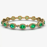 Oval Shape 9 Carat Emerald Center Featuring Diamond Halo Bracelet BRHAOCE HEERA DIAMONDS