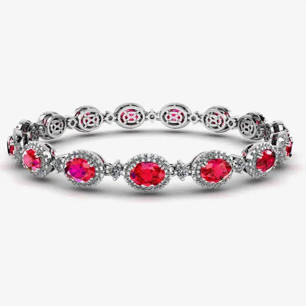 Oval Shape 9 Carat Ruby Center Featuring Diamond Halo Bracelet BRHAOCR HEERA DIAMONDS